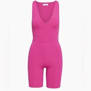 Aritzia Babaton Contour V Neck Romper One Piece Pink Fushia Size Small